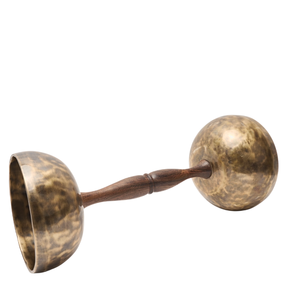 Bol chantant traditionnel en bronze fait à la main avec tige en bois |   Instrument de guérison sonore tibétain à double bol en provenance du Népal - Product Image 4