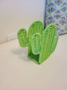 Servilletero de cactus de ratán de compras superior, servilletero de granja independiente, organizador de toallas Vintage de mimbre tejido - Product Image 2