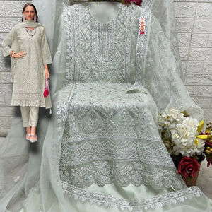 ผ้าโปร่งบางสไตล์อินเดียและปากีสถานปักลายด้วยผ้าโปร่งบางสำหรับฤดูหนาวที่งดงาม - Product Image 1