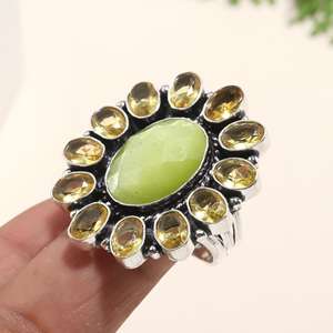 Citrine verte Monalisa bague en forme de fleur pour les femmes 925 argent fait à la main lunette réglage bague de mariage cadeau de fête délicate - Product Image 4