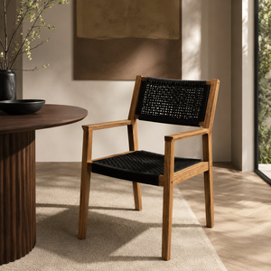 Sillón Moderno de Madera de Mango Maciza con Asiento y Respaldo de Cuerda Tejida |   Estadounidense |   No Plegable |   Muebles de Exterior |   Dormitorio Sala de Estar - Product Image 1
