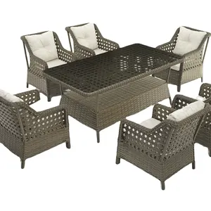 Made in Turkey Fashion Aluminium Carcass Rattan Garden Table Chair 7 Pcs Set Outdoor Furniture