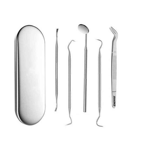 Kit de instrumentos quirúrgicos dentales de 5 piezas, fuente de alimentación Manual, raspador de dientes, juego de escalador de sonda de espejo bucal - Product Image 1
