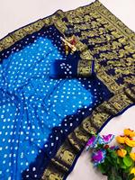 Nouveaux rideaux en soie Bandhej confortables de haute qualité avec bordure Kanchipuram jari élégant et joli sari
