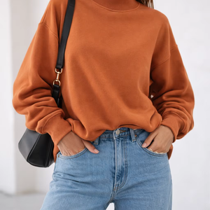 Custom logo Women's Reversible <b>Mock</b> Neck Pullover Sweatshirt Girl's Vintage Fashion Plus Size Winter Sweatshirt Manufacturer - Product Image 1