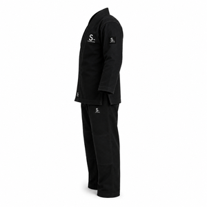 Kimono de karaté noir personnalisé avec logo, unisexe adulte, en sergé de coton mi-lourd, antibactérien, respirant, pour entraînement d'arts martiaux, OEM - Product Image 3