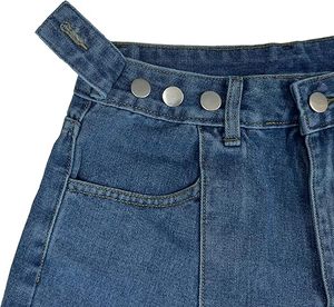 Shorts pour femmes en jean denim vintage occidental d'été en gros, taille haute, coupe droite, décontractés, bouton personnalisé - Product Image 2