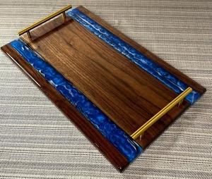 ถาดเสิร์ฟไม้อะคาเซียทำจากเรซิ่นแม่น้ำและถาดเสิร์ฟพร้อมด้ามโลหะเครื่องครัวในโรงแรมและร้านอาหารถาดวางบนโต๊ะกาแฟ - Product Image 4