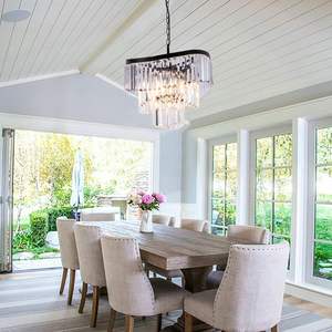 <b>Black</b> <b>Modern</b> Crystal Chandelier 3 Tiers Adjustable Hanging <b>Ceiling</b> Pendant <b>Light</b> Fixture for Living Room - Product Image 4