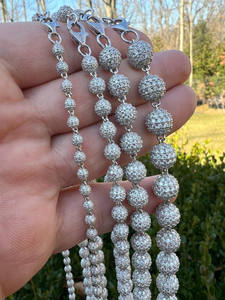 Collar de cadena de discoteca Iced Out de Plata de Ley 925 totalmente estilo Hip Hop con bola de diamante de moissanita joyería de moda Unisex - Product Image 3