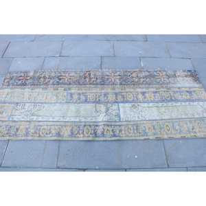 Alfombra Turca Vintage de 2.6x6.6 pies, Alfombra de Pasillo Azul y Marrón con Diseño de Patchwork, Alfombra de Lana con Respaldo de Látex, Ecológica - Product Image 4