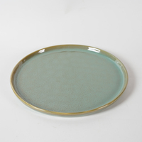 YAYU Vaisselle de restauration hôtelière très vendue, assiettes en céramique vertes vintage en porcelaine émaillée pour steak, idéales pour les restaurants