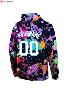 Alta calidad Custom Splashes Graffiti Pattern White-Light Blue Sports Pullover Sudadera con capucha para hombre - Product Image 3