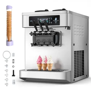 Pour VEVOR 2200W Machine à glace commerciale 3 saveurs, à poser sur comptoir, pour glace molle, avec un rendement de 20-28L/H, 2 bacs de 6L pour lait - Product Image 1