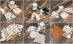 Juego de posavasos de cuero de vaca duradero e innovador, posavasos de té de cuero genuino para ocultar el pelo occidental rústico único para bebidas, regalo de decoración del hogar - Product Image 3