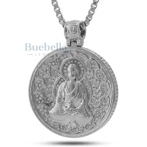 Collar de medallón budista de Plata de Ley 925 estilo Hip Hop Jasen para hombre diseño personalizado con colgantes y dijes de moissanita - Product Image 4
