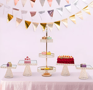 Soporte de pastel de cristal de Metal Dorado de la mejor calidad, soporte de postre de exhibición de Buffet de Cupcake de cocina de boda a bajo precio - Product Image 6