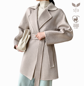 Giacca Corta in Puro Cashmere Traspirante a Doppia Faccia per <span class=keywords><strong>Donna</strong></span>, Produzione Personalizzata, Spalle Scivolate, <span class=keywords><strong>Cintura</strong></span>, Risvolto a Tacca - Product Image 1