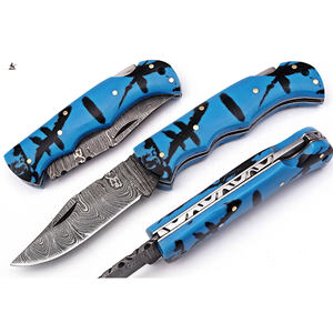 Offre Spéciale personnalisé fait à la main en acier damas couteau de poche pliant en cuir manche en bois beaux couteaux de Camping en plein air Support OEM - Product Image 1