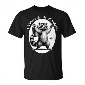 T-shirt Racoon Meme Trash Panda I Thrive in Chaos, design promozionale personalizzabile per uomo e donna - Product Image 2