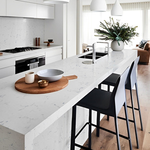 OEM al por mayor moderno blanco gris venas alto brillo ecológico cuarzo artificial gran losa duradera resistente a los arañazos a prueba de agua - Product Image 2