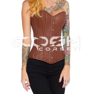 Premium Quality Overbust Steelboned Brown Leather <b>Corset</b> - Product Image 1