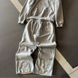 Ensemble de jogging uni imprimé bouffant Streetwear surdimensionné survêtement 2 pièces sweat à capuche court et pantalon de survêtement ensemble survêtements bouffants pour hommes - Product Image 4