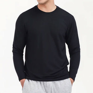 T-shirts à manches longues pour hommes, couleur noire, col rond - Product Image 2