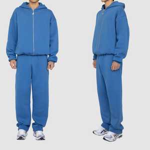 Conjunto Deportivo Informal de Dos Piezas Unisex, de Felpa Francesa, con Cierre Completo, Pierna Ancha, Algodón Suave, Grueso, 340 Gsm, Transpirable, Ropa Deportiva Urbana - Product Image 3