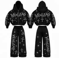 Sweat-shirt à capuche streetwear pour homme VENLEAG, jersey d'hiver noir avec strass, 430 grammes, 100% coton, OEM/ODM