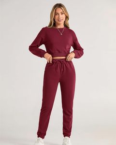 À la mode femmes hiver Streetwear survêtement à capuche ensemble léger 100% coton à manches longues haut pantalon sport gymnastique formation en plein air - Product Image 4