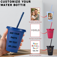 Gobelet en plastique avec paille et couvercle, gobelets réutilisables en PP avec logo personnalisé pour mariage, fête, café glacé
