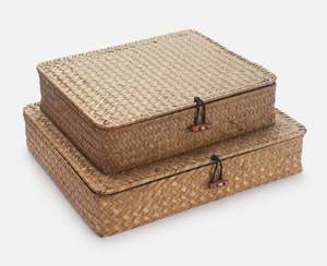 Eco-Friendly Hyacinth Lidded Box Handwoven Thick-<b>Weave</b> Pattern Durable Paper Rope Small Large Clothing Storage - Product Image 3