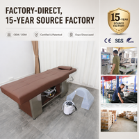 Lit de spa pour la tête, marron chocolat, grand carré matelassé, avec capot de brumisation givré et base en acier inoxydable brossé