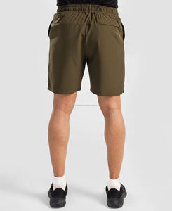 Shorts d'entraînement performants pour hommes, vert olive, haute qualité, respirants, séchage rapide, brodés, en tissu satiné, taille à cordon de serrage, style streetwear - Product Image 3