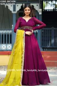 Vestido de Anarkali de trabajo de secuencia de bordado Georgette puro de último diseñador por Fab Zone - Product Image 3