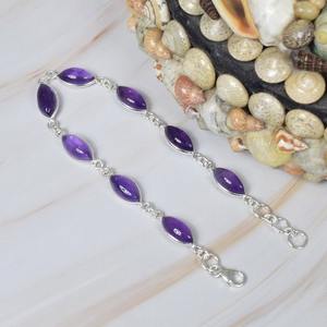 Bijoux faits à la main améthyste violette 925 argent Sterling pierre précieuse réglable Marquise Bracelet février mois pierre de naissance 12 pierres - Product Image 4