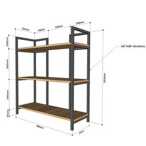 Rubberwood & Iron Frame 3-Tier <b>Bookshelf</b> for Living Room Standing Type KS68063 - Product Image 3