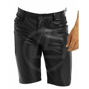 Mid Waist Solid High Street <b>Leather</b> <b>Shorts</b> for Men with Button Fly Closure Lightweight Breathable Customizable - Product Image 6