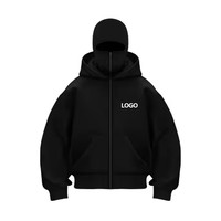 Sudadera con capucha doble de algodón 100% de felpa, 380GSM, transpirable, con logo personalizado bordado, doble capa, cremallera completa, unisex, para invierno