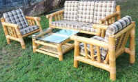 Modern Şık Bambu Hasır Rattan 5 Kişilik Kanepe Takımı 3+2+1 Oturma Odası Bahçe Balkon İç ve Dış Mekan Kullanımı İçin