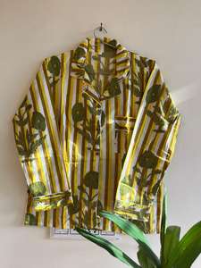 "Conjuntos de pijama de manga larga de algodón floral amarillo para mujer, informal, transpirable, de talla grande, regalo de Navidad perfecto" - Product Image 5