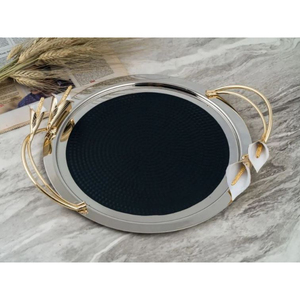 Trending Design Hôtel Ware Plateau De Restauration Plateau En Métal Doré Avec Poignée De Designer Floral Vaisselle Alimentaire Dessert Plateau De Service - Product Image 4