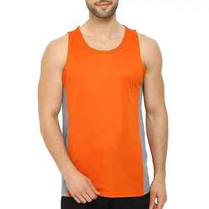 Débardeur sans manches pour homme, orange, col rond, color-block, sportif, séchage rapide, tricoté, décontracté - Product Image 3