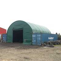 C4040S Carpa Contenedor Arqueada 12x12x4.5m con Estructura Galvanizada de Doble Viga y Lona de PVC Impermeable para Almacenamiento Industrial