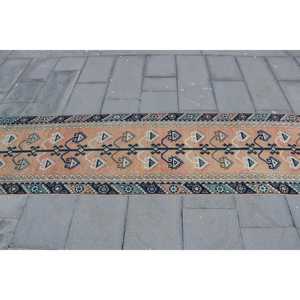 พรมวิ่งสไตล์ตุรกี ขนาด 2.3x8.7 ฟุต พรมขนสัตว์สีน้ำเงินวินเทจลายปะติด - Product Image 4