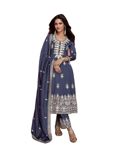 Traje Salwar de trabajo con hilo bordado de secuencia de seda Georgette de último diseñador por Fab Zone - Product Image 1