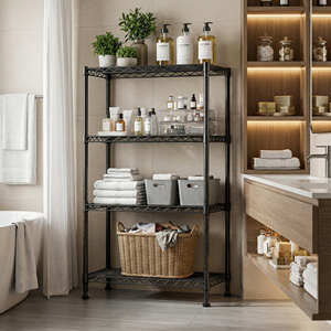 MZG Modern Minimalist Storage <b>Shelves</b> Rack Movable Black Powder Coated DIY <b>Wire</b> Shelving for Living Room - Product Image 5
