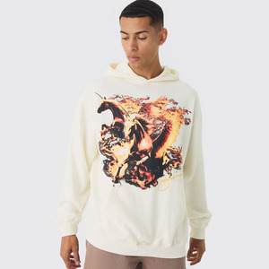 Custom Oversized Washed Flame Horse Print Hoodie for Men Cotton Blended Hoodies Men's Hoodies Basics Latest Design Factory Price - Product Image 1