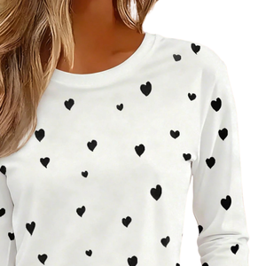 Women's Customized Color Knitted Lined Long Sleeve Heart Print Casual Crew Neck Soft <b>Tops</b> High Quality <b>Silk</b> Screen Printed - Product Image 3